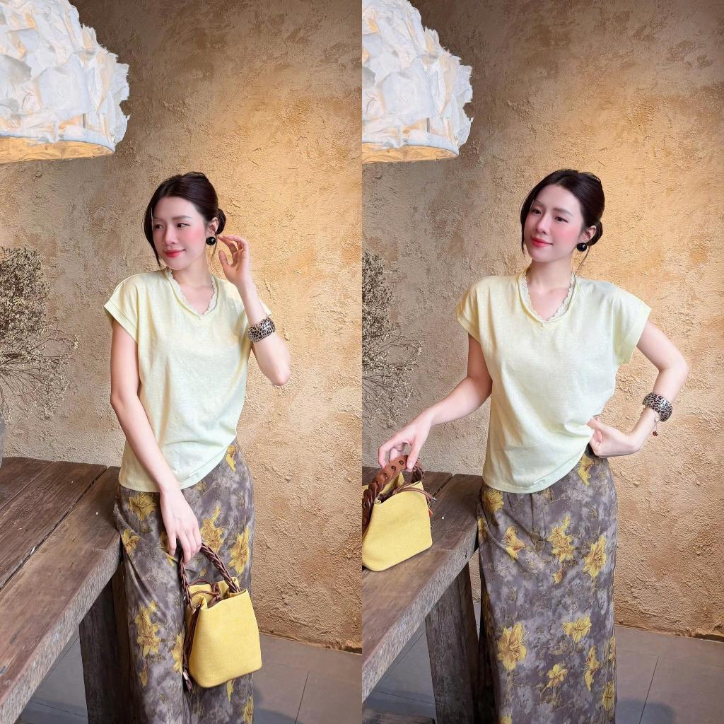 Áo Cộc Phối Ren - Chất Liệu Cotton Giấy Siêu Nhẹ Thoáng Mát Mặc Hè, Form Vừa Gọn Dáng - A097 | BigBuy360 - bigbuy360.vn