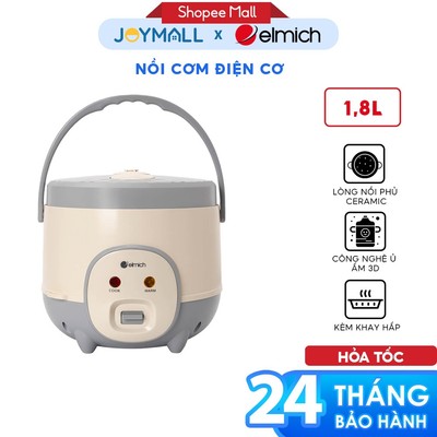 Nồi cơm điện cơ Elmich RCE-9128 1.8L, Hàng chính hãng, công nghệ ủ ấm 3D, khay hấp đi kèm - JoyMall