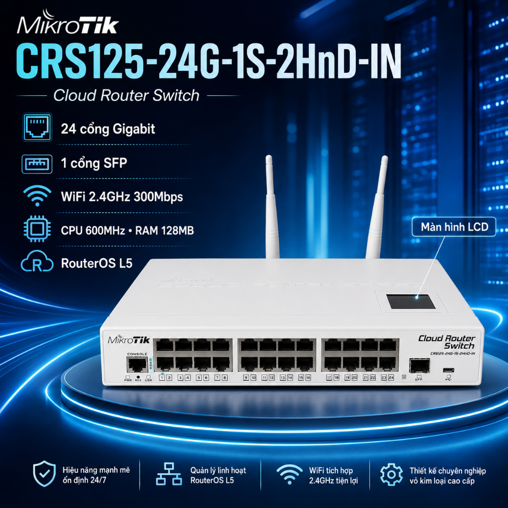 MikroTik CRS125-24G-1S-2HnD-IN Cloud Router Switch 24 Port Gigabit + WiFi 2.4GHz