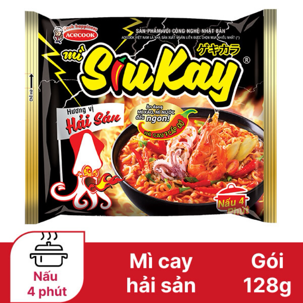 Mì ăn liền - mì cay -siu cay hương vị hải sản 7 cấp độ tê cay đầu lưỡi