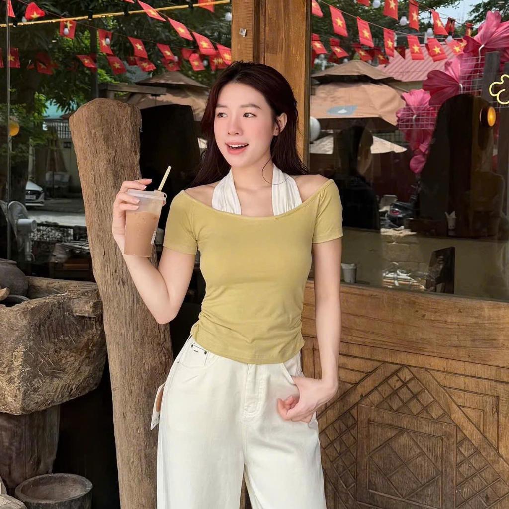 Áo Cộc Hè Trễ Vai, Phối Cổ Giả Yếm Hot Trend 2026, Chất Liệu Cotton Rib Thấm Hút Mồ Hôi, Co Giãn Thoải Mái - A090 | BigBuy360 - bigbuy360.vn