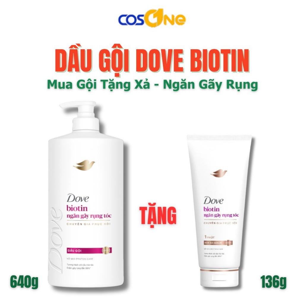 Combo Dầu Gội Dove Biotin Giảm Gãy Rụng (640g) & Kem Xả Dove Biotin (136g)