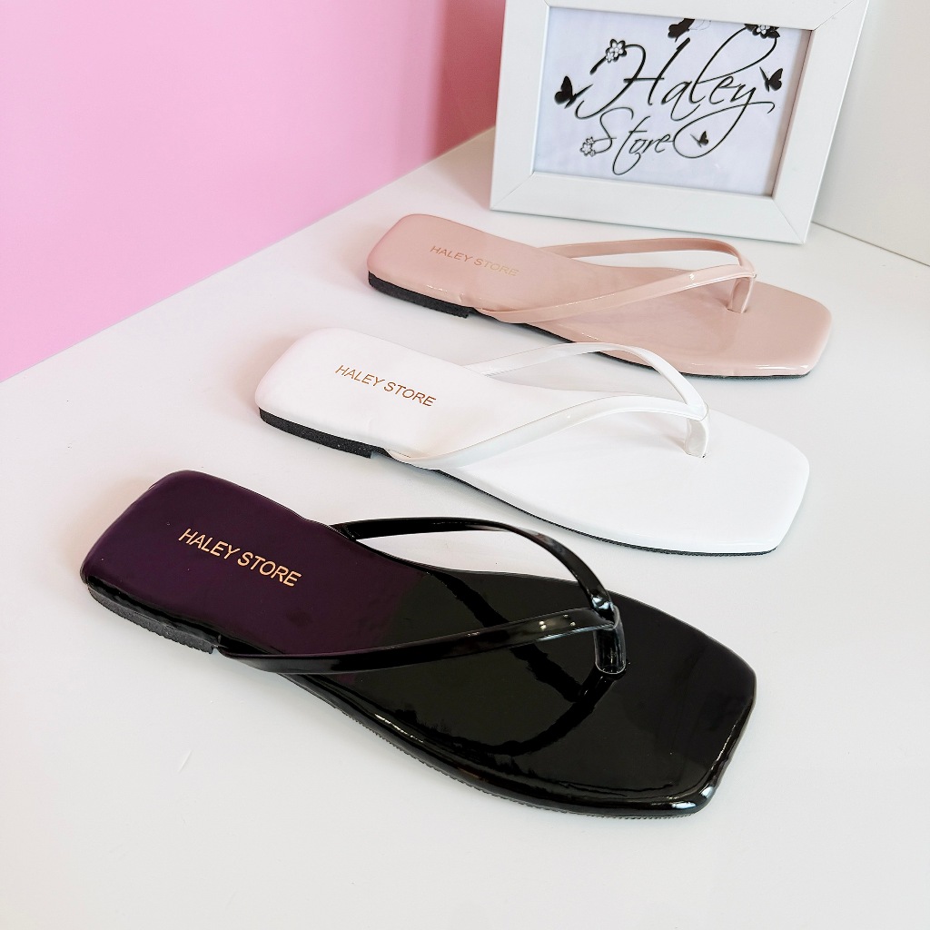 Dép kẹp trơn nữ HALEY STORE ba màu đế bệt xỏ ngón dây trơn mũi vuông mang đi chơi mang trong nhà đi 
