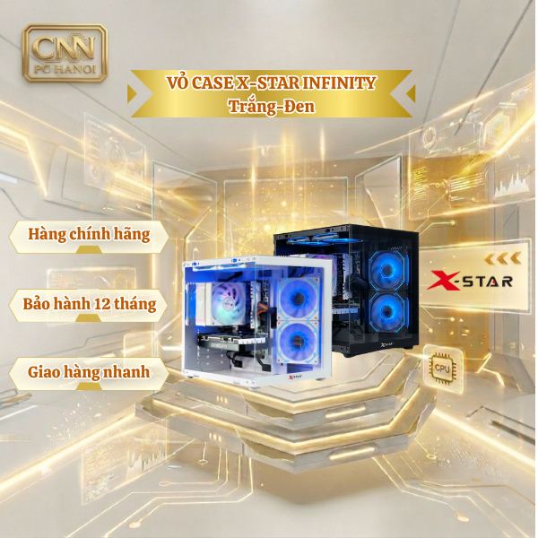 Vỏ case Máy Tính INFINITY, TITAL Xstar Led 7 màu siêu đẹp vỏ Tital và Mặt Kính Cường Lực, màu Trắng,
