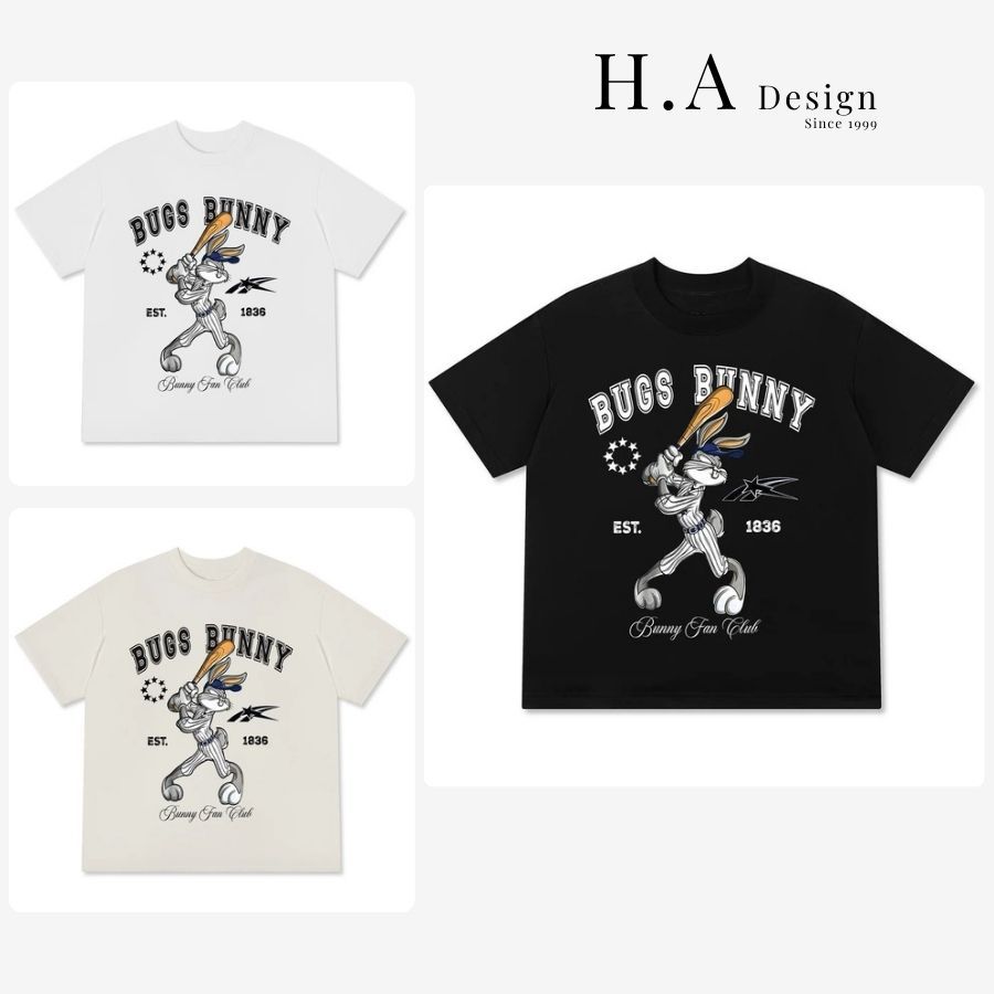 Áo Thun Animal Cartoon "Bugs Bunny" Form Unisex Nam Nữ Vải Cotton 250GSM Áo Phông Bunny 583468