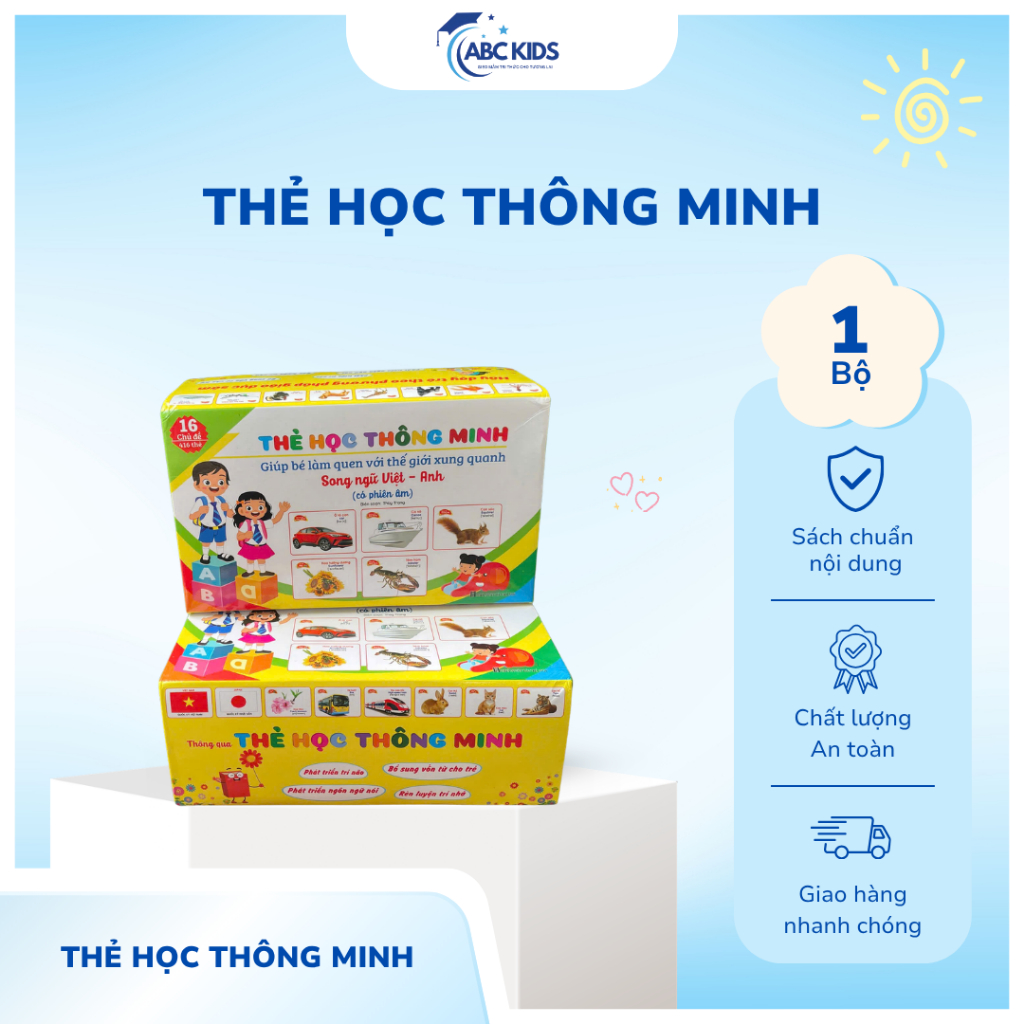 Bộ Thẻ Học Thông Minh ABC Kids 416 Thẻ - Song Ngữ Việt Anh Có Phiên Âm | Flashcard Nhận Biết Sớm Cho
