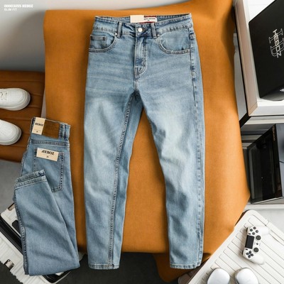 Quần jean nam HEBOZ dáng slim trơn D33, quần dài denim cotton co giãn - 00003255