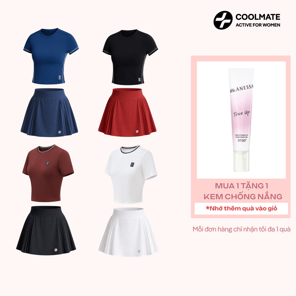 [TẶNG KCN ANESSA] Set Đồ Thể thao Coolmate Nữ tập Pickleball cầu lông tennis Áo Croptop cổ tròn&Váy 