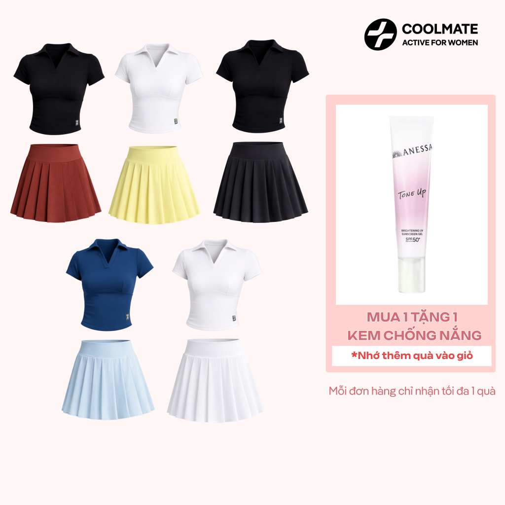 [TẶNG KCN ANESSA] Set Đồ Thể thao Coolmate nữ tập Pickleball cầu lông tennis Áo croptop polo & Chân 