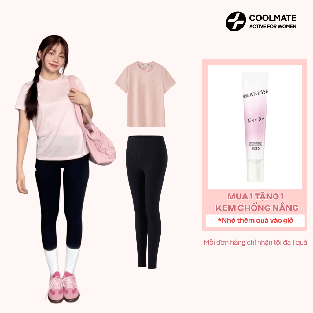 [TẶNG KCN ANESSA] Set đồ thể thao Coolmate nữ tập gym yoga pilates áo thun Core tee & Quần Legging C