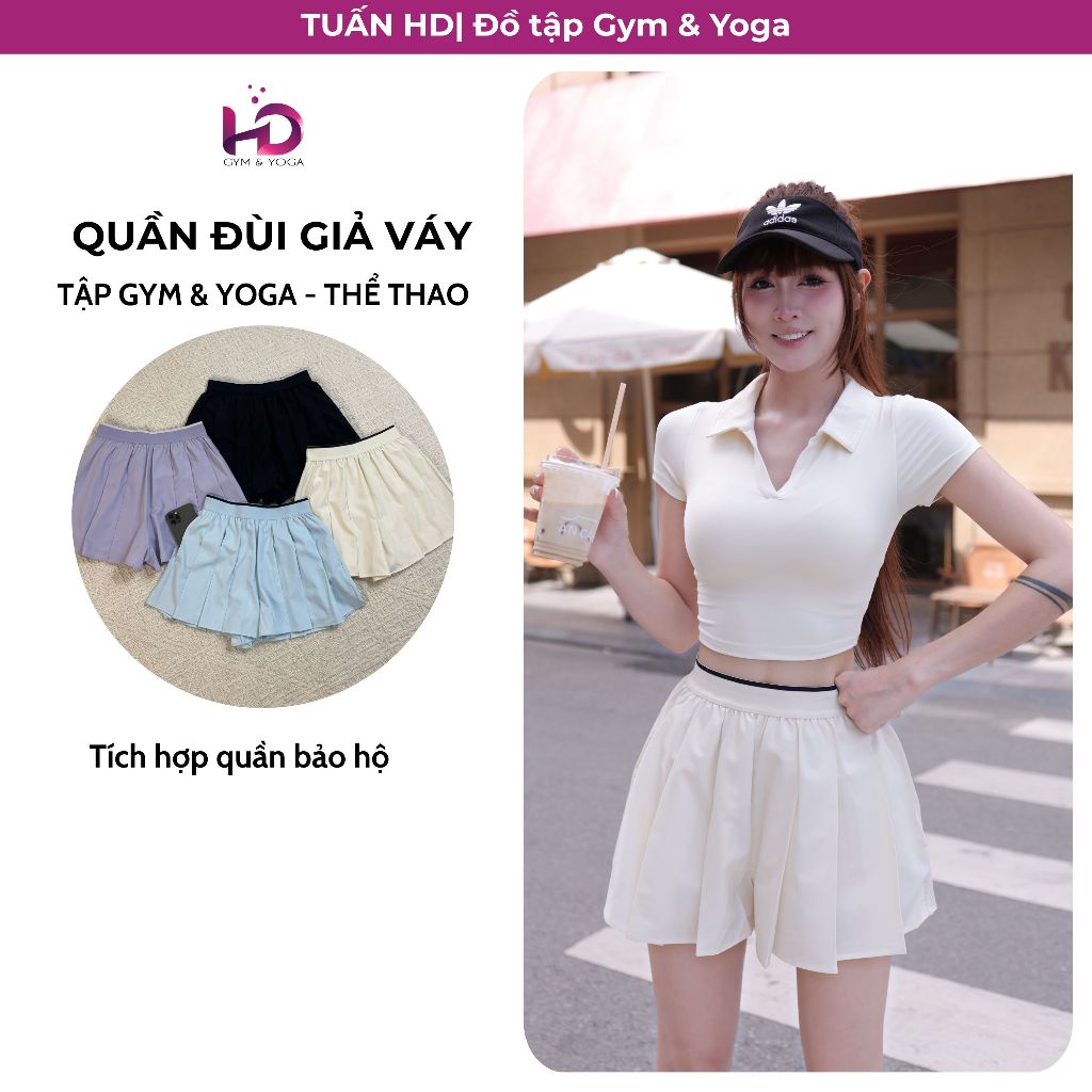Quần đùi giả váy tập gym, yoga, thể thao, pickleball, mặc hàng ngày 6012 Tuấn HD tích hợp lớp bảo vệ