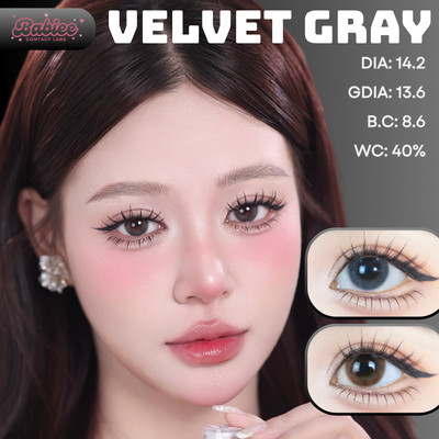 Lens mắt Velvet Gray màu xám vân tia không viền tự nhiên - size vừa, thương hiệu Babiee Hàn Quốc