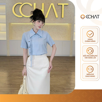 Áo Sơ Mi Nữ 𝐂𝐂𝐇𝐀𝐓 Dáng Suông Nẹp Kiểu Cúc Trang Trí Chất Liệu Chống Nhăn Cao Cấp 16FNT9115ST