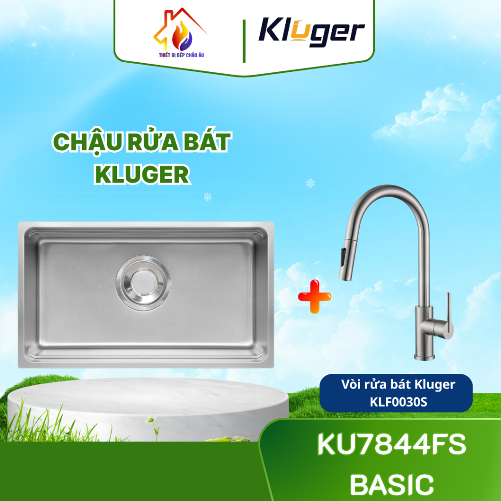 [TẶNG VÒI] CHẬU RỬA BÁT KLUGER KU7844FS BASIC – 1 HỐ RỘNG, TỐI GIẢN & BỀN BỈ