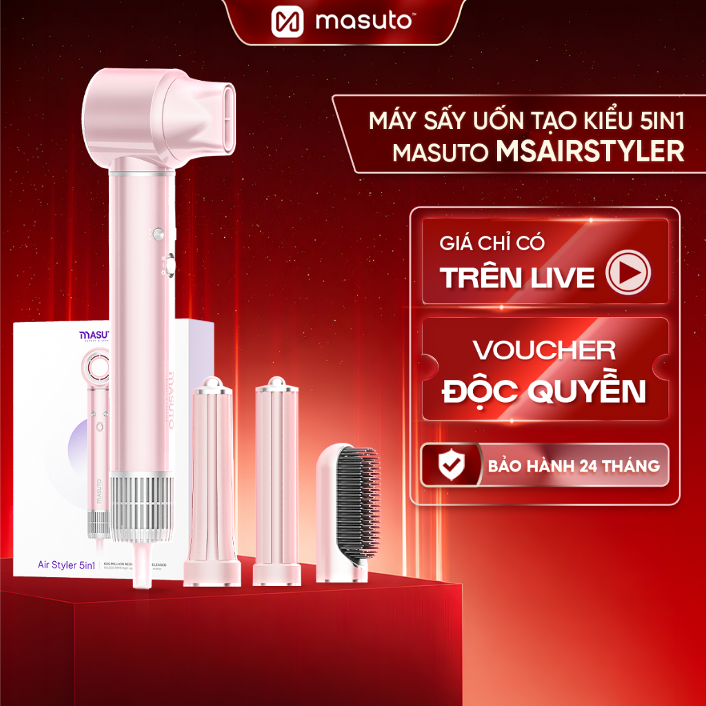 Máy Sấy Tóc Tạo Kiểu Masuto AirStyler 5in1 Phồng Và Mượt Tóc Công Nghệ Ion Âm Giảm Hư Tổn Tóc 1300W