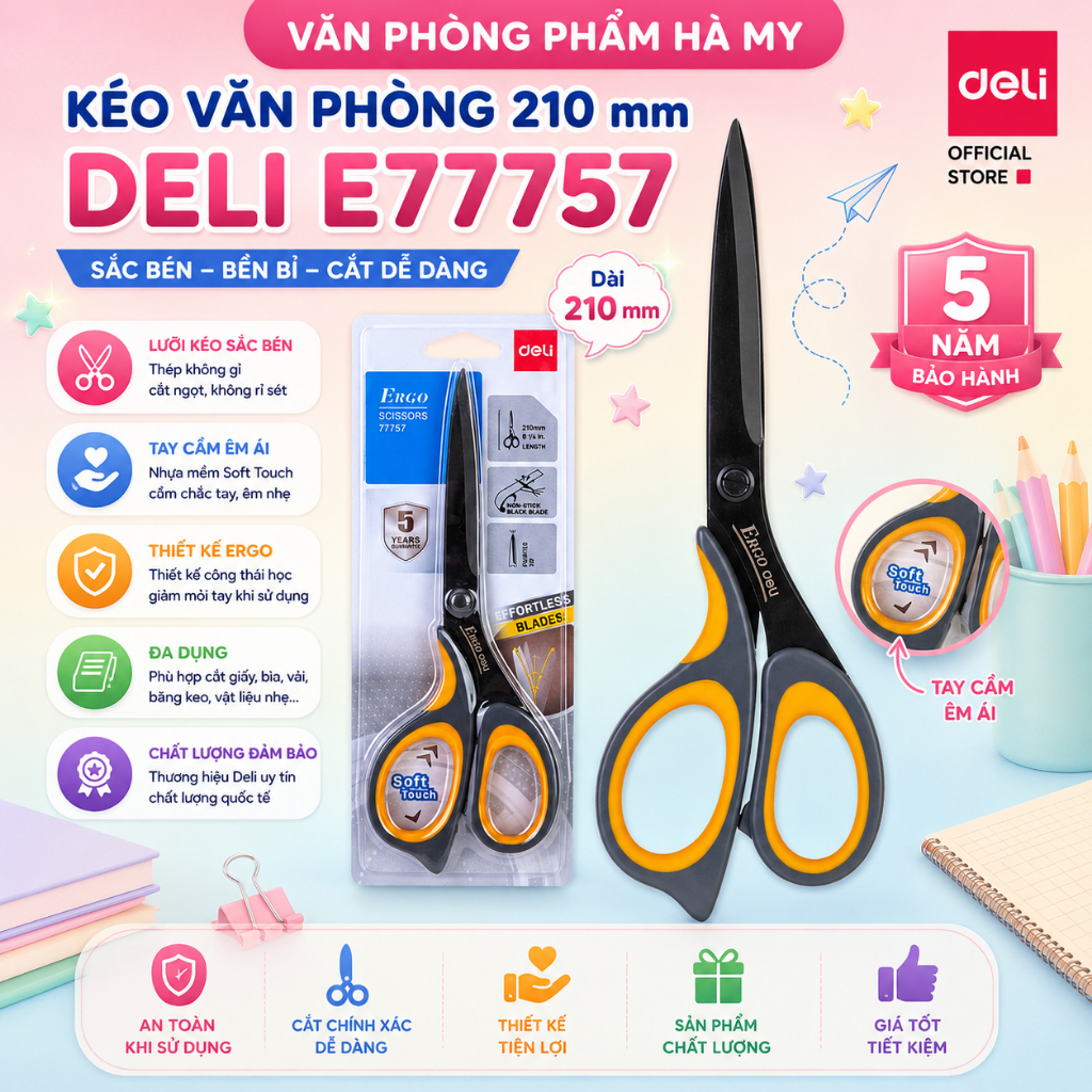 Kéo văn phòng cao cấp 210mm Deli E77757