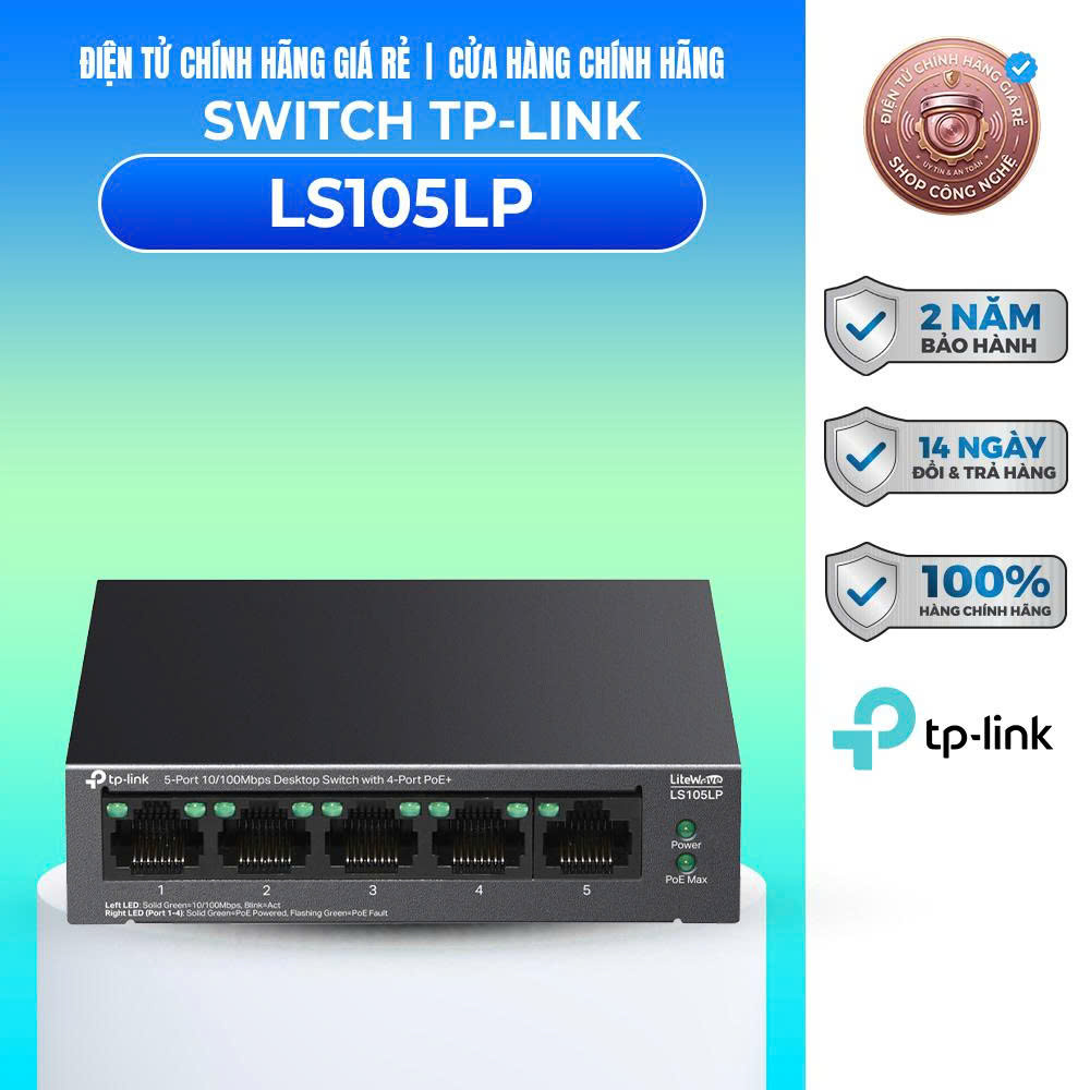 Switch TP-Link LS105LP Để Bàn 5 Cổng 10/100Mbps với 4 Cổng PoE - BẢO HÀNH CHÍNH HÃNG 2 NĂM