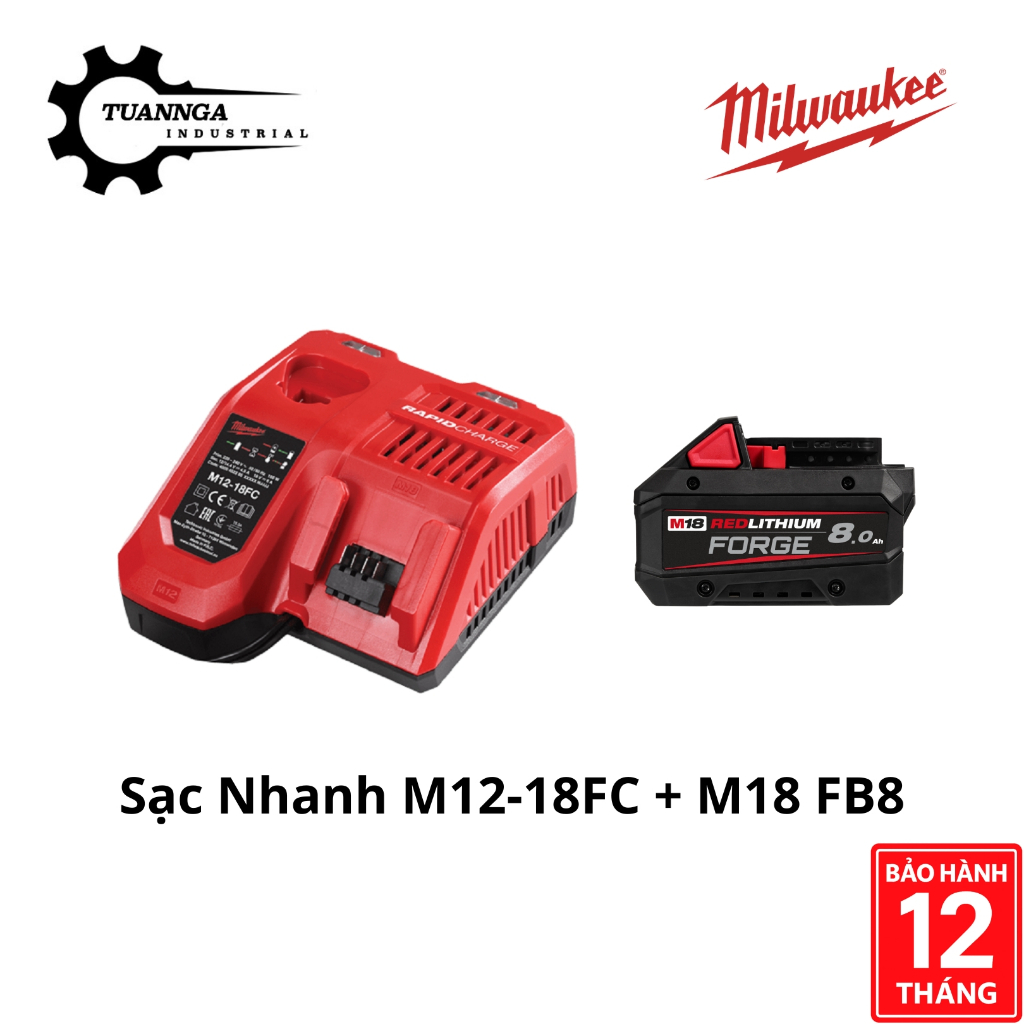 Bộ Sạc Pin Nhanh Chính Hãng Milwaukee M12-18FC (12V - 18V), Chính Hãng - Bảo Hành 12 Tháng