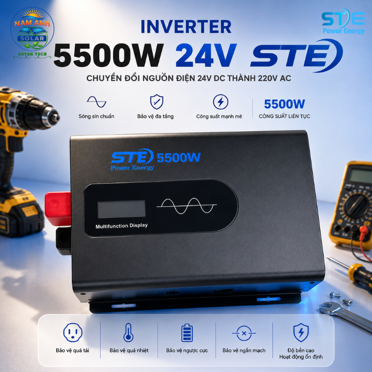 Bộ chuyển đổi điện Sin Chuẩn 5500W-Đổi Nguồn 24V sang 220V 5500W STED-SOYER TECH