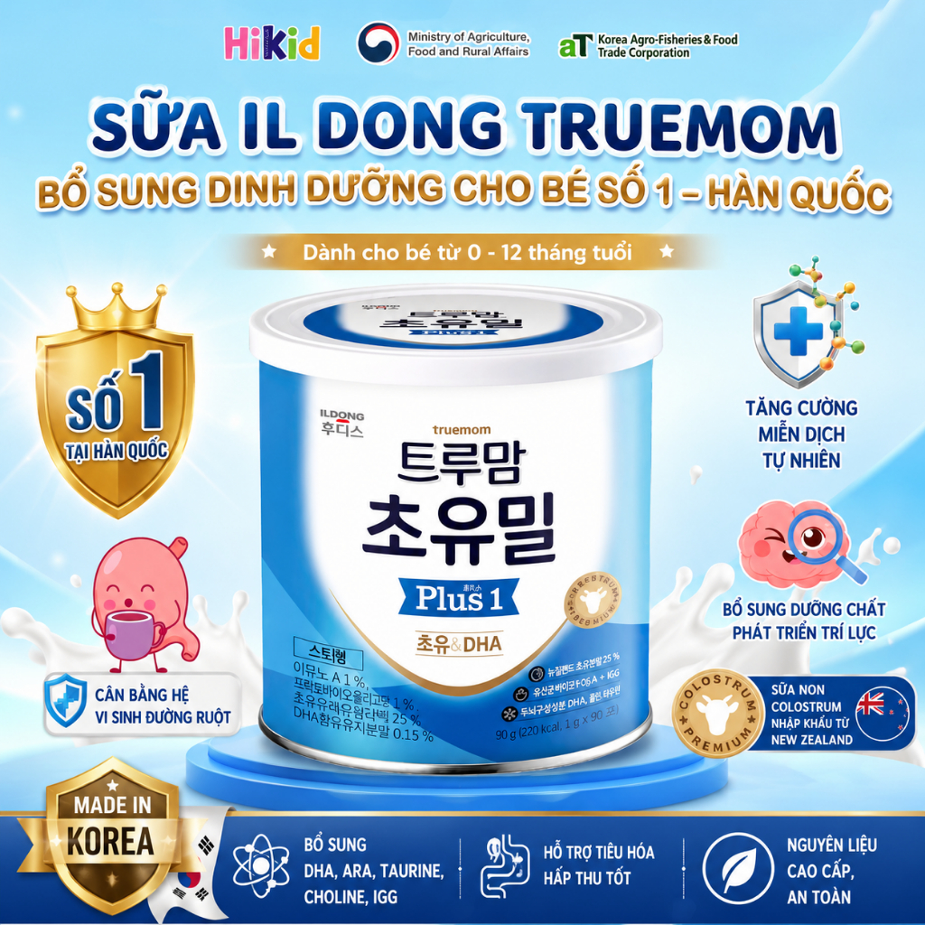 Sữa ILDONG Truemom Số 1 90g Cho Bé 0-12M – Sữa Non Hàn Quốc Bổ Sung DHA, Hỗ Trợ Tiêu Hóa Và Đề Kháng