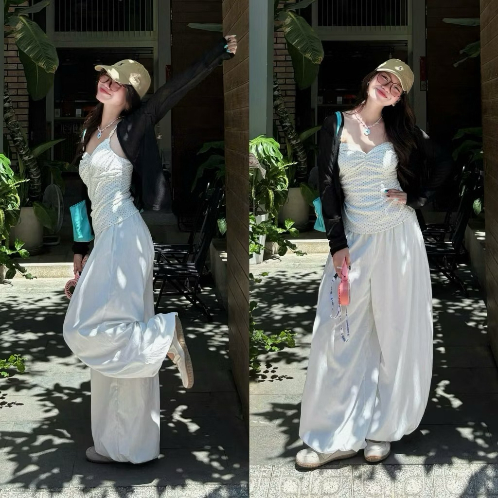 Quần dù gió ống rộng gấu bí phồng Alibaba Pant