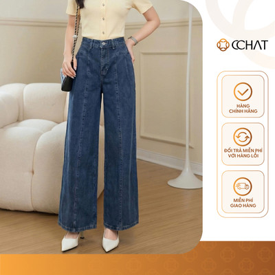 Quần Jean Nữ 𝐂𝐂𝐇𝐀𝐓 Dáng Suông Daniell Dọc Chỉ Nổi Chất Liệu Jeans Mềm Mại 16GDJ2006ST