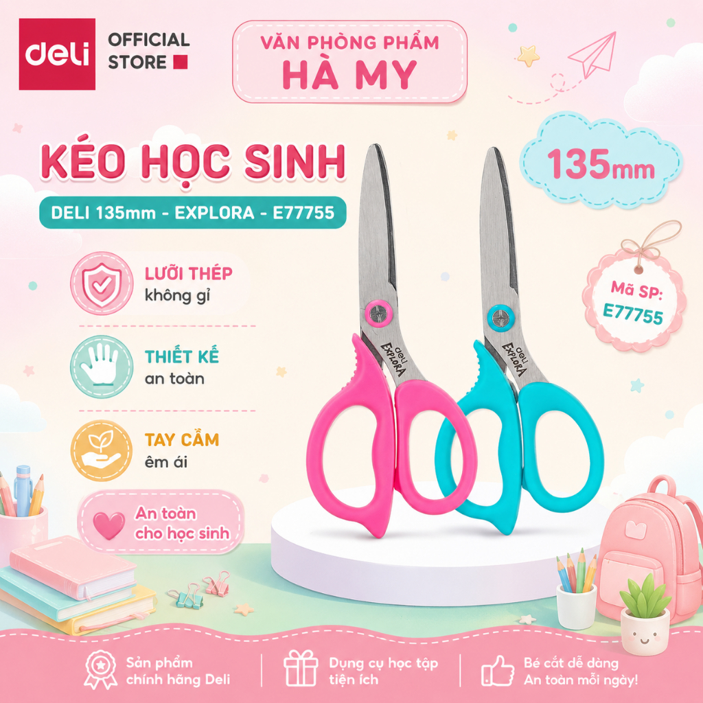 Kéo học sinh Deli 135mm - Explora - E77755