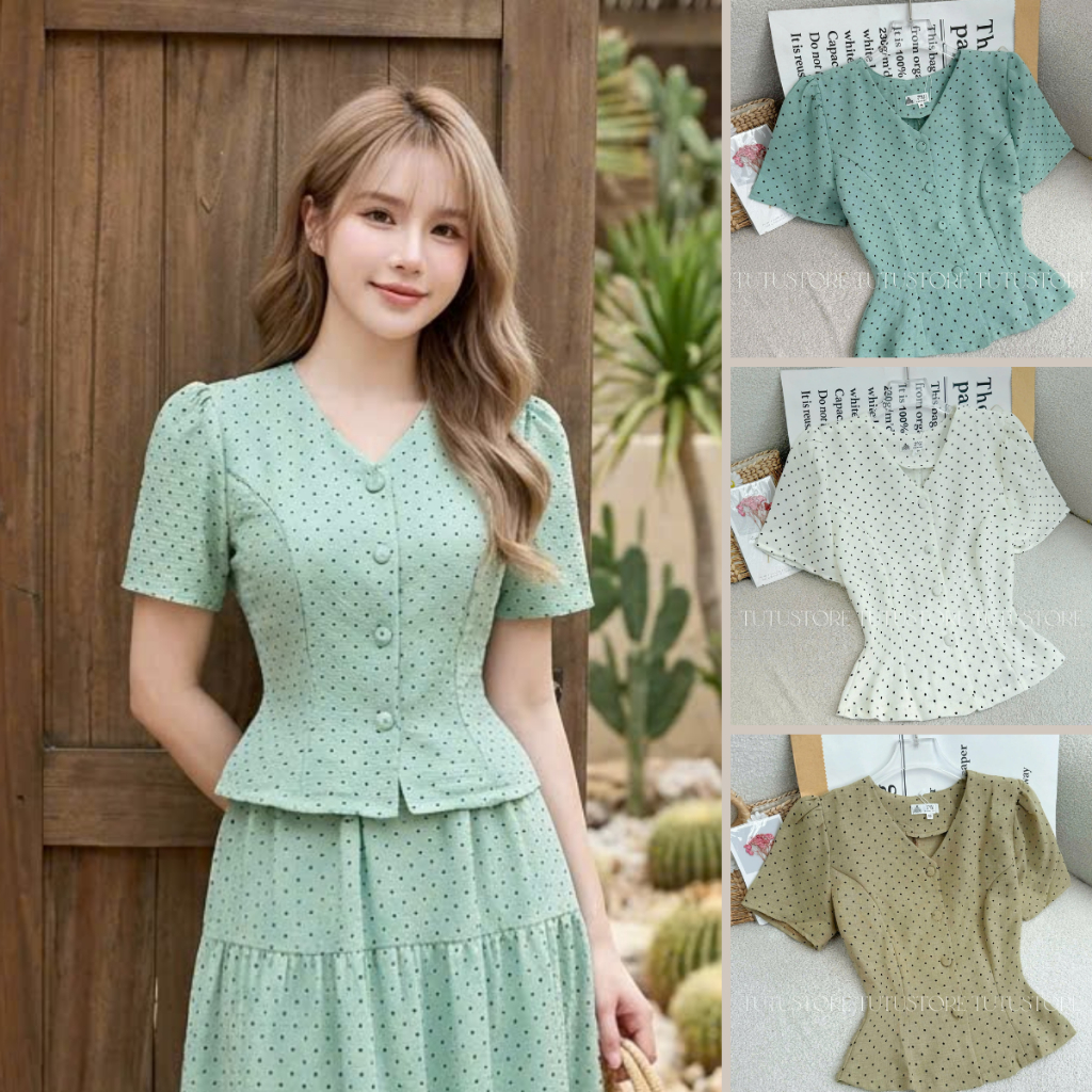 Áo Thiết Kế Cổ V Chấm Bi Đi Chơi TuTu Store Mã AS666