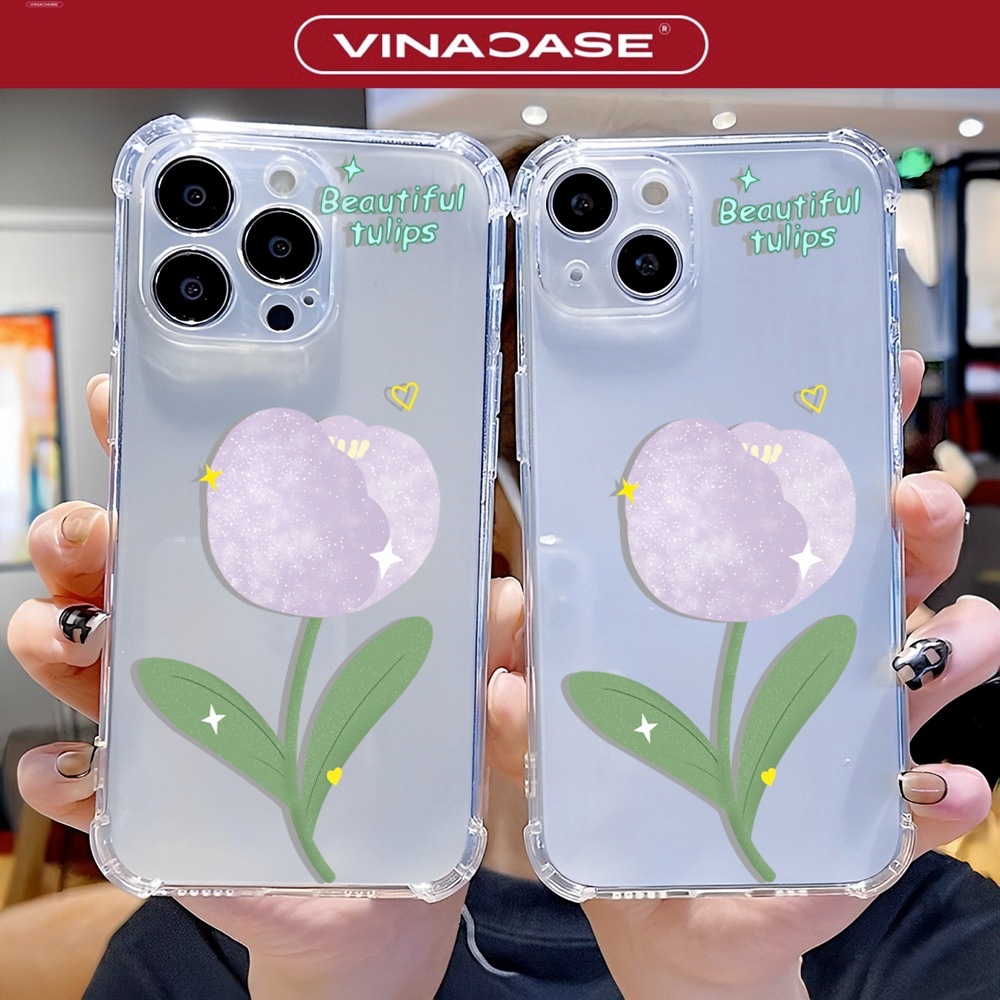Ốp Lưng IPhone 17 Pro Max/16 Pro Max/15 Pro Max/14 Pro Max/13 Dẻo Trong Tulip Tím