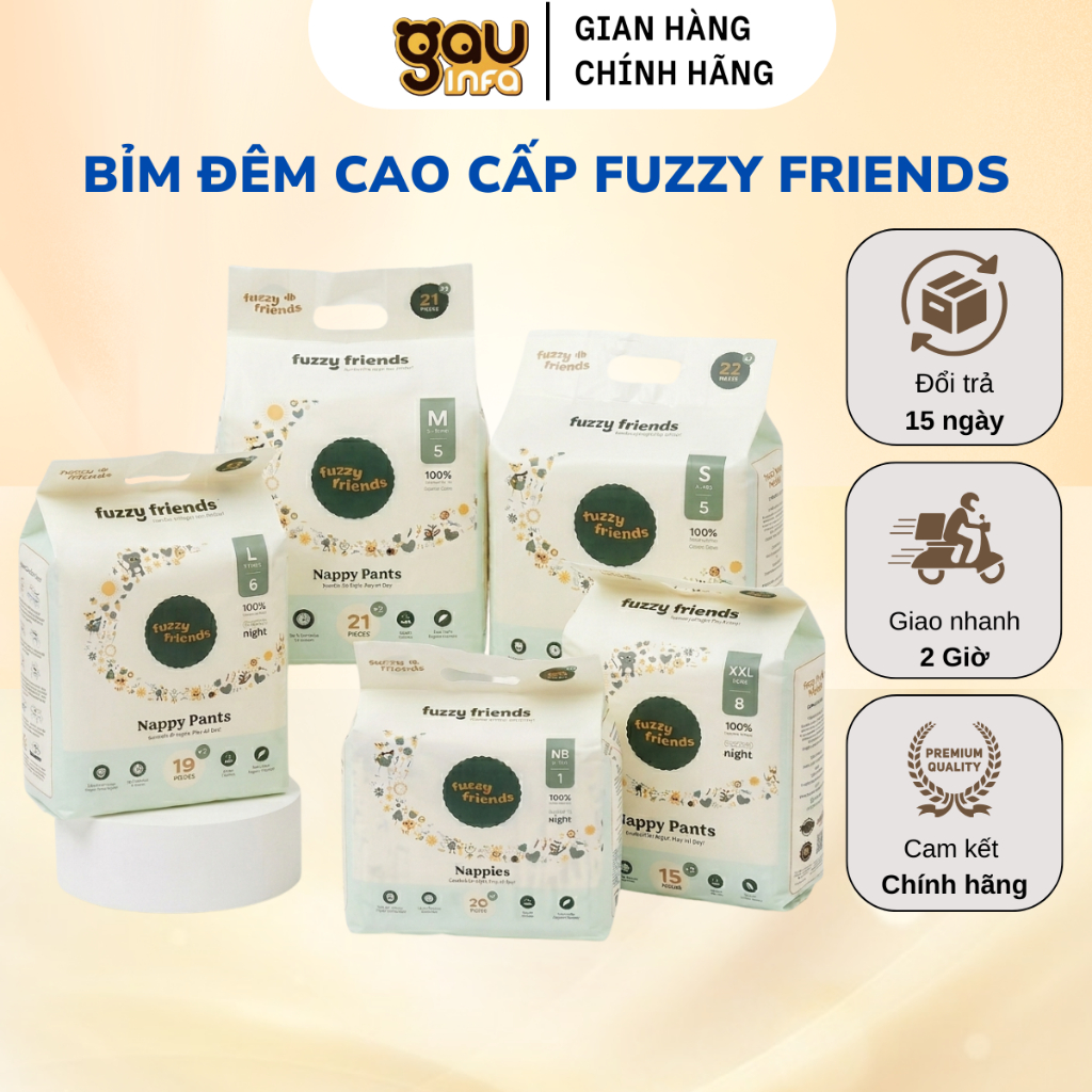 Bỉm Fuzzy Friends Úc bỉm đêm mềm mịn, không hăm, thấm hút khô thoáng và an toàn cho bé - Gauinfa