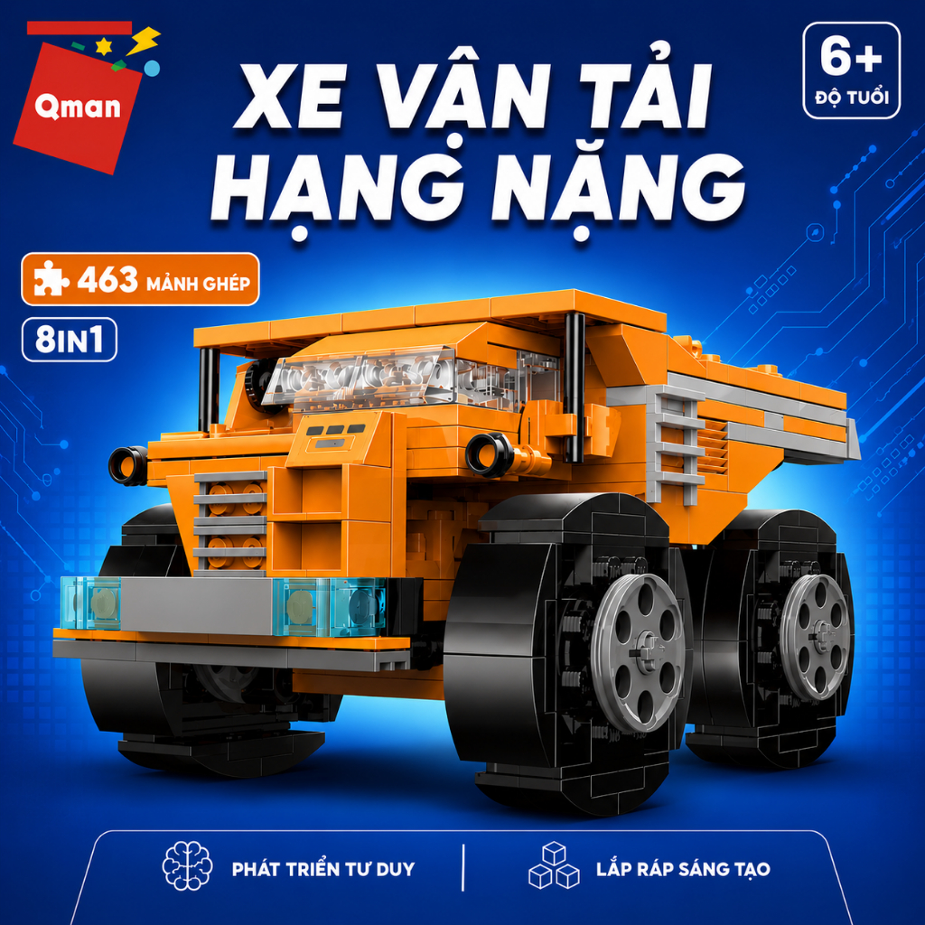 Đồ Chơi Lắp Ráp Xe Xây Dựng Xe Vận Tải Hạng Nặng 8 trong 1 Qman 42204 -  (463 mảnh ghép)