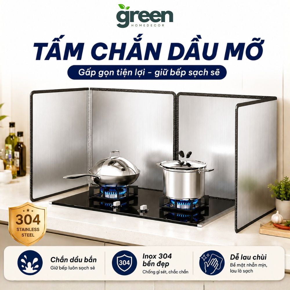 Tấm Chắn Dầu Mỡ Inox 304 Gấp Gọn, Tấm Chắn Bắn Dầu Nhà Bếp, Chắn Gió Bếp Gas Chống Bám Bẩn Hiệu Quả