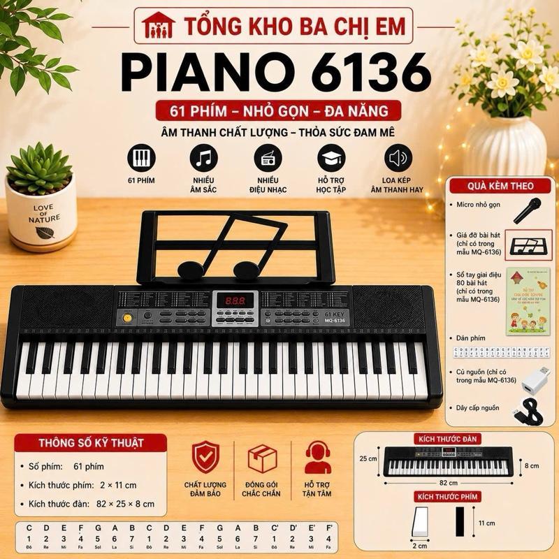 Woim Đàn Organ Piano 61 Phím MQ6136 Kèm Micro Cho Người Mới Tập Chơi  Âm Thanh Rõ Ràng Thiết Kế Nhỏ