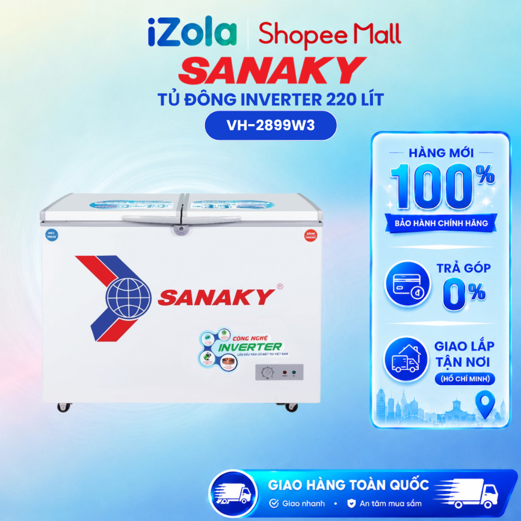 Tủ đông Sanaky Inverter VH-2899W3 220 lít - Hàng chính hãng