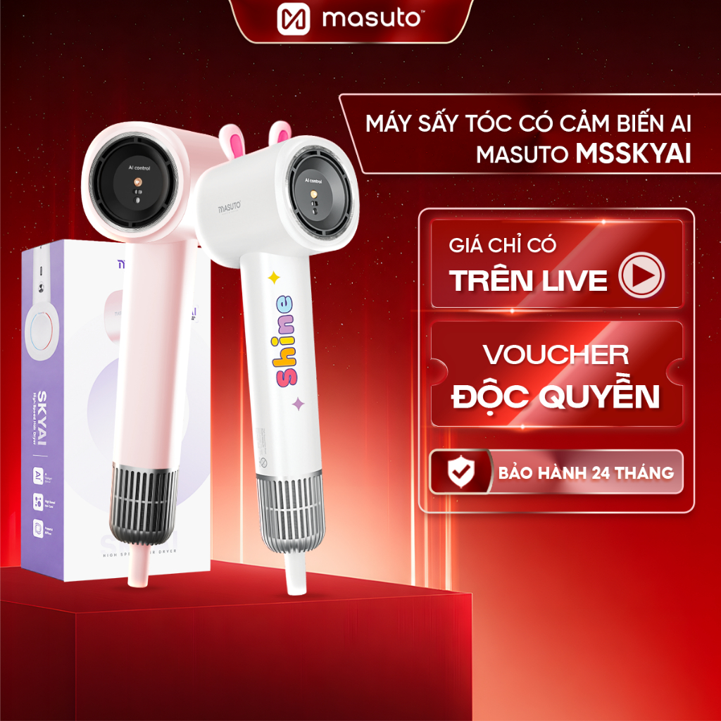 [GIÁ SHOCK TẠI LIVE] Máy sấy tóc ion âm Masuto SkyAI cảm biến tự động điều chỉnh nhiệt bảo vệ tóc bả