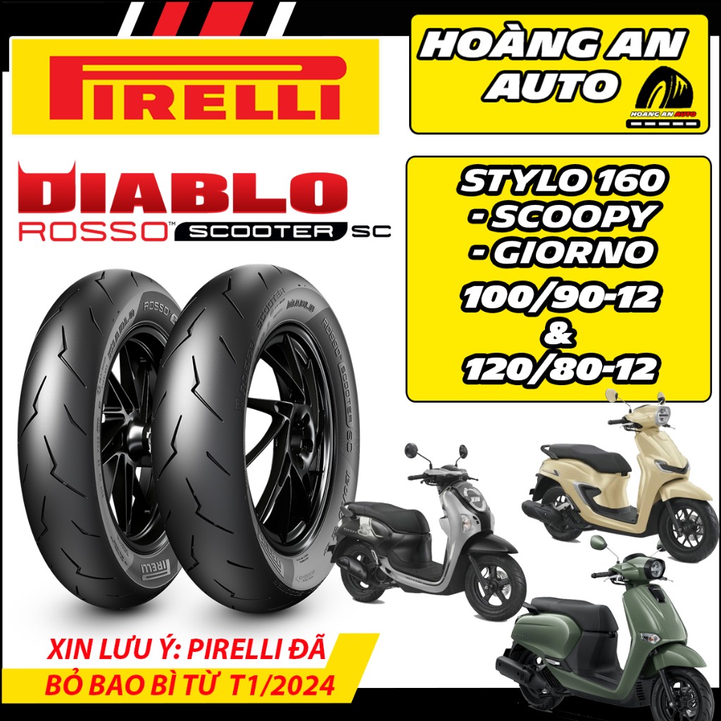 (100/90-12 & 120/80-12 Rosso SC) Vỏ lốp xe Pirelli Rosso Scooter SC dành cho Stylo 160, Scoopy...