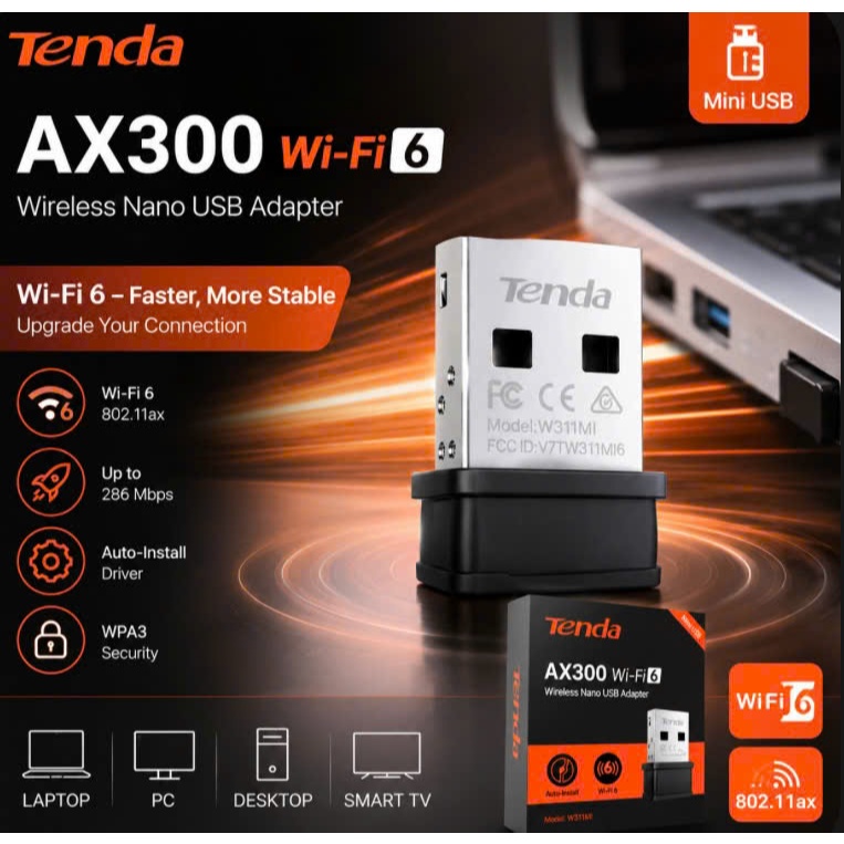 USB Wifi 6 Tenda AX300 (W311MI) 286Mbps Mini - Hàng Chính Hãng