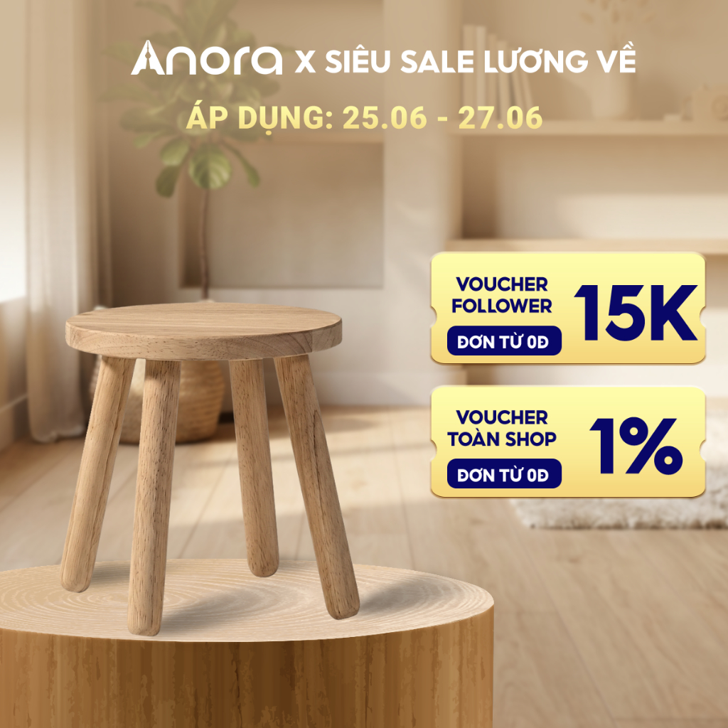 ANORA HOME Ghế Đẩu Tròn Gỗ Teak Ø24 - Ghế Đa Năng Bền Đẹp, Ghế Thay Giày, Ghế Cafe Minimalism