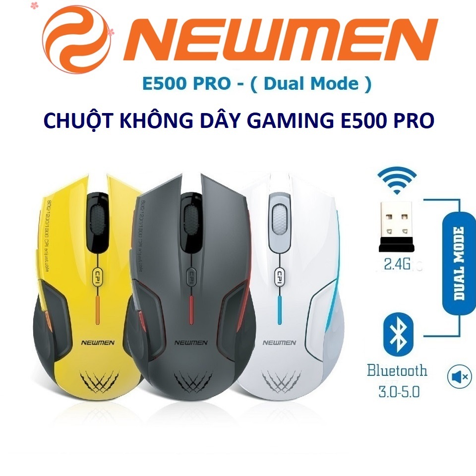 Chuột không dây + Bluetooth 5.0 chính hãng Newmen E500 Pro Dual Mode, 4000DPI, công thái học đối xứn