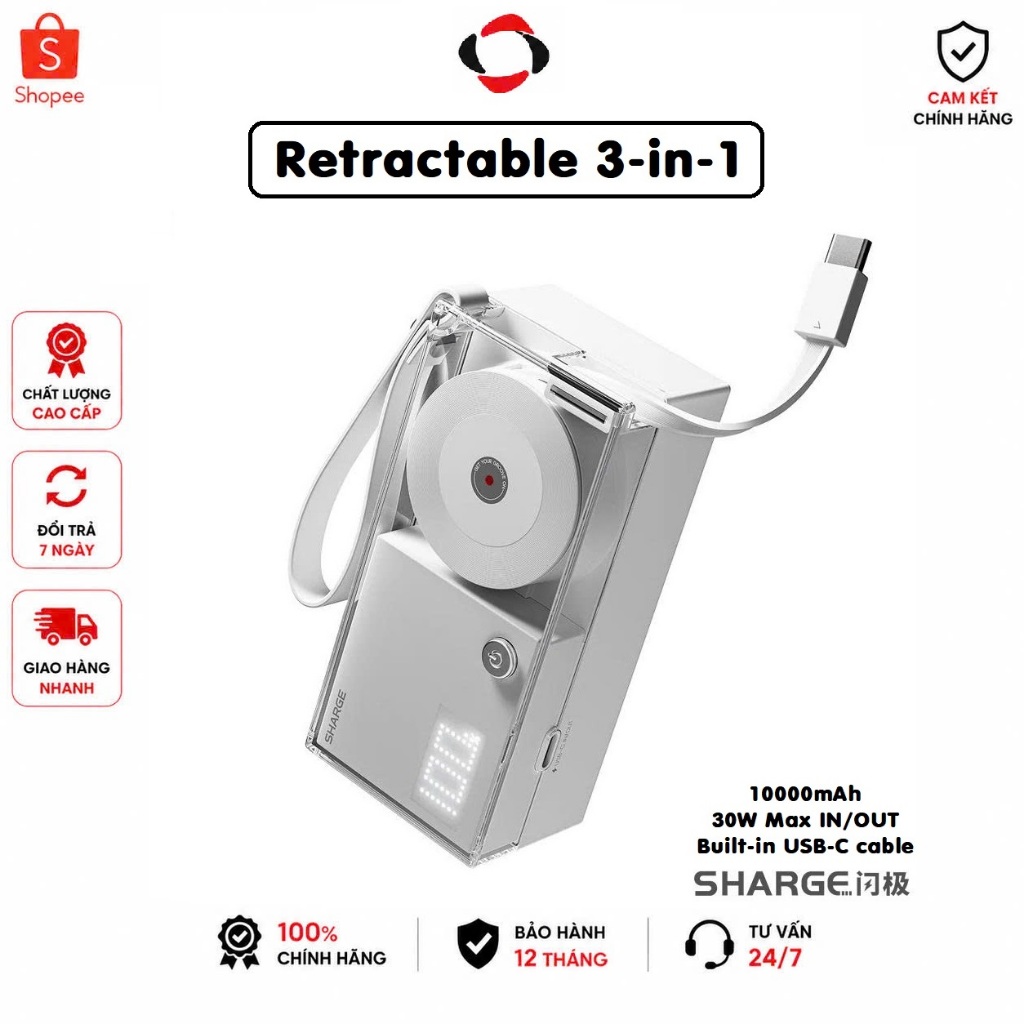 SHARGE Retractable 3-in-1 | 2 Cổng USB-C Max 30W