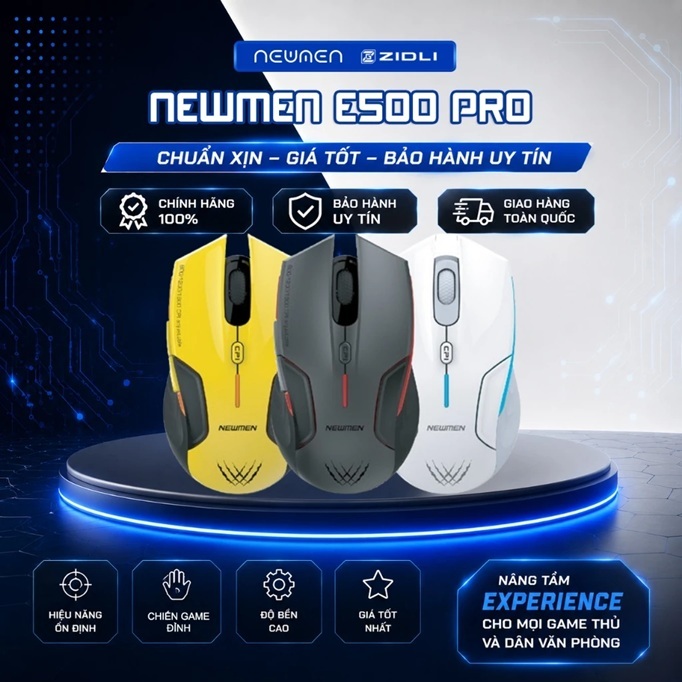 Chuột không dây + Bluetooth 5.0 Dual Mode Newmen E500 Pro Gaming - Hàng chính hãng bảo hành 24 tháng