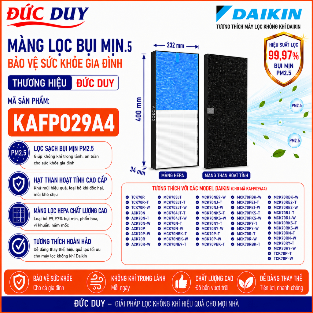 COMBO Màng Lọc DAIKIN  MCK70N-T MCK70N-W MCK70NBK-T MCK70NBK-W MCK70NE9-T MCK70NE9-W MCK70NJ-T MCK70