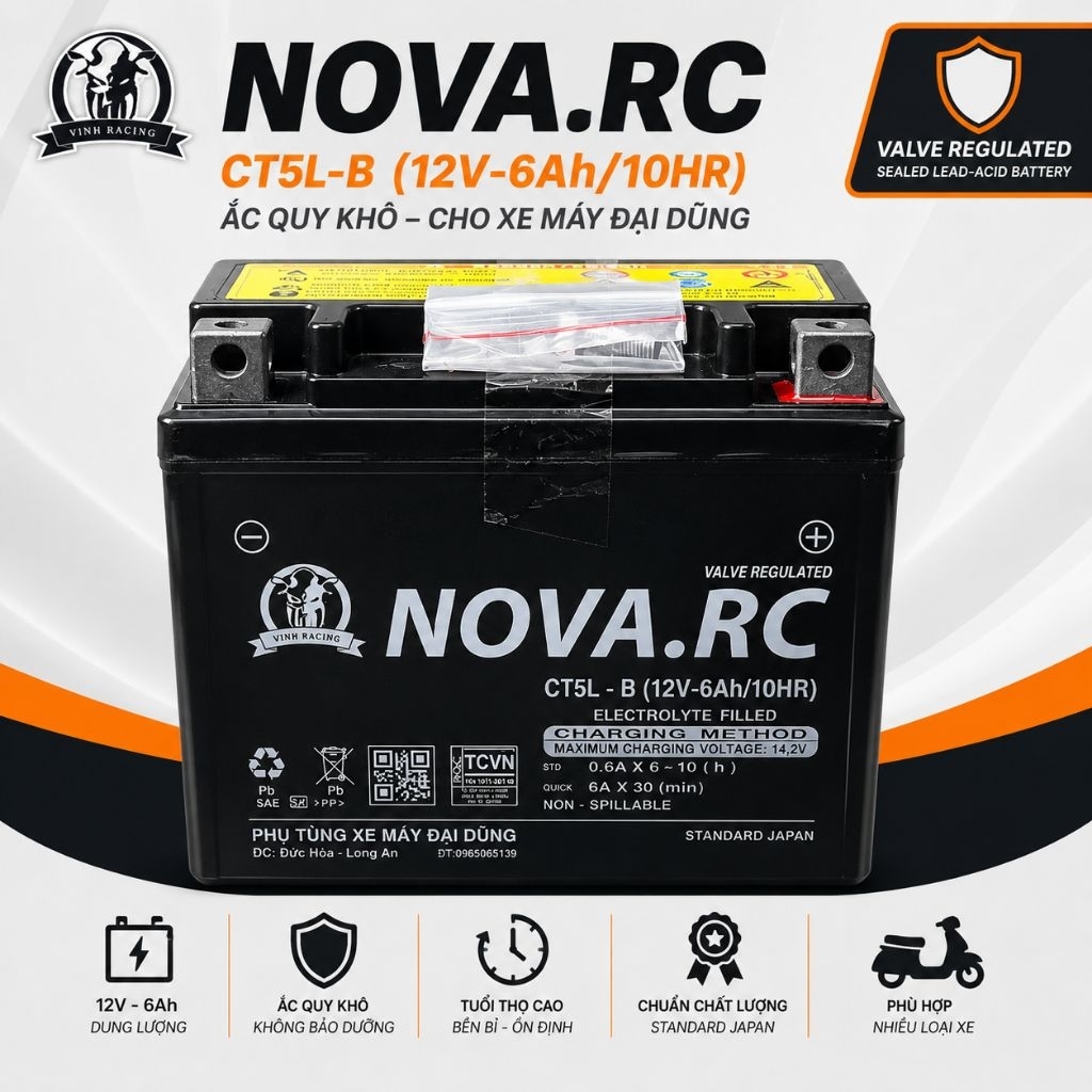 Ắc Quy NOVA RC CT5L-B 12V-5Ah – Bình Ắc Quy Khô Chính Hãng
