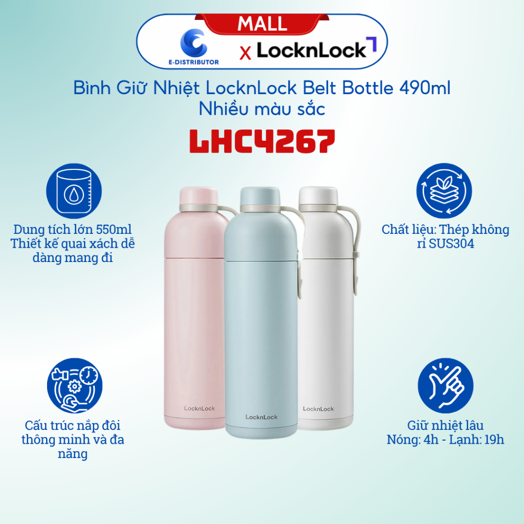 Bình giữ nhiệt LocknLock Belt Bottle LHC4267 - Dung tích 490ml , Nhiều màu sắc - Hàng chính hãng