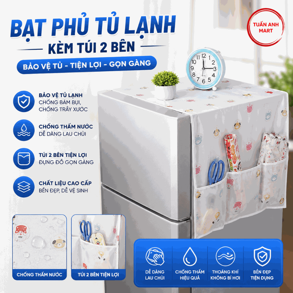 Combo 2 cái Bạt phủ tủ lạnh kèm túi 2 bên