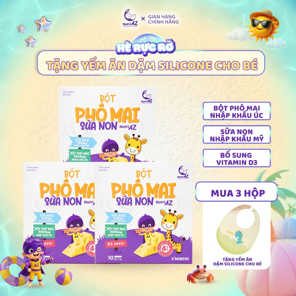 Combo 3 Bột Phô Mai Sữa Non NutriAZ Nguyên Liệu Nhập Khẩu Hỗ Trợ Phát Triển Chiều Cao Cho Bé Ăn Dặm 