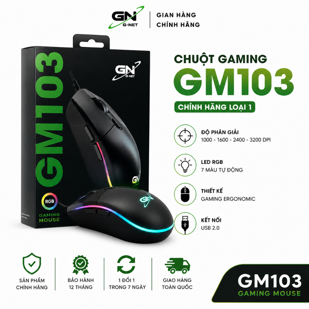 Thanh lý chuột gaming G-NET GM103 RGB 8 phím, chính hãng loại 1