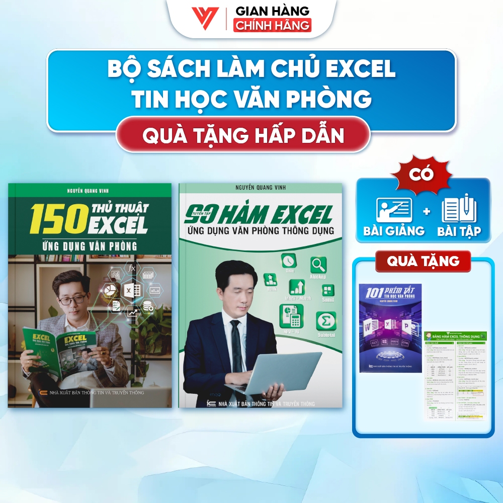 Bộ 2 Sách Tin Học 150 Thủ Thuật Excel Và 90 Hàm Excel Ứng Dụng Văn Phòng - Nguyễn Quang Vinh