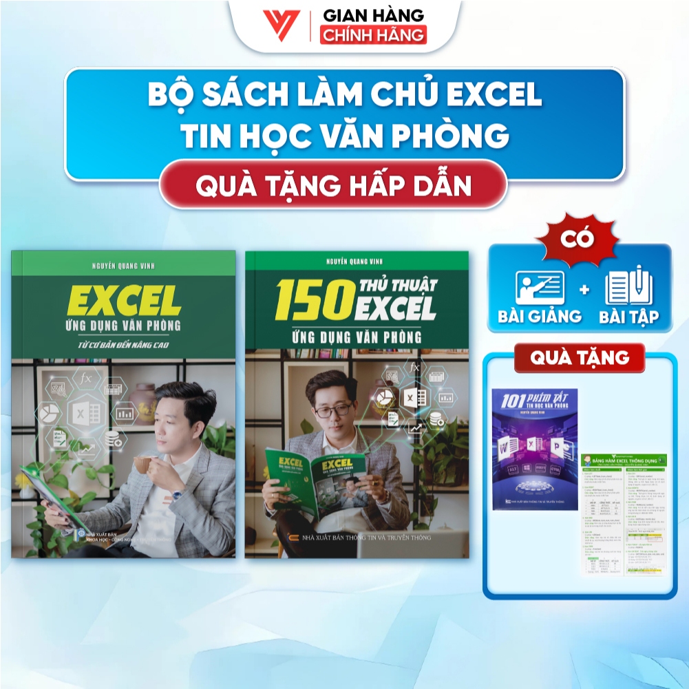 Bộ 2 Sách Tin Học Excel Từ Cơ Bản Đến Nâng Cao Và 150 Thủ Thuật Excel - Nguyễn Quang Vinh