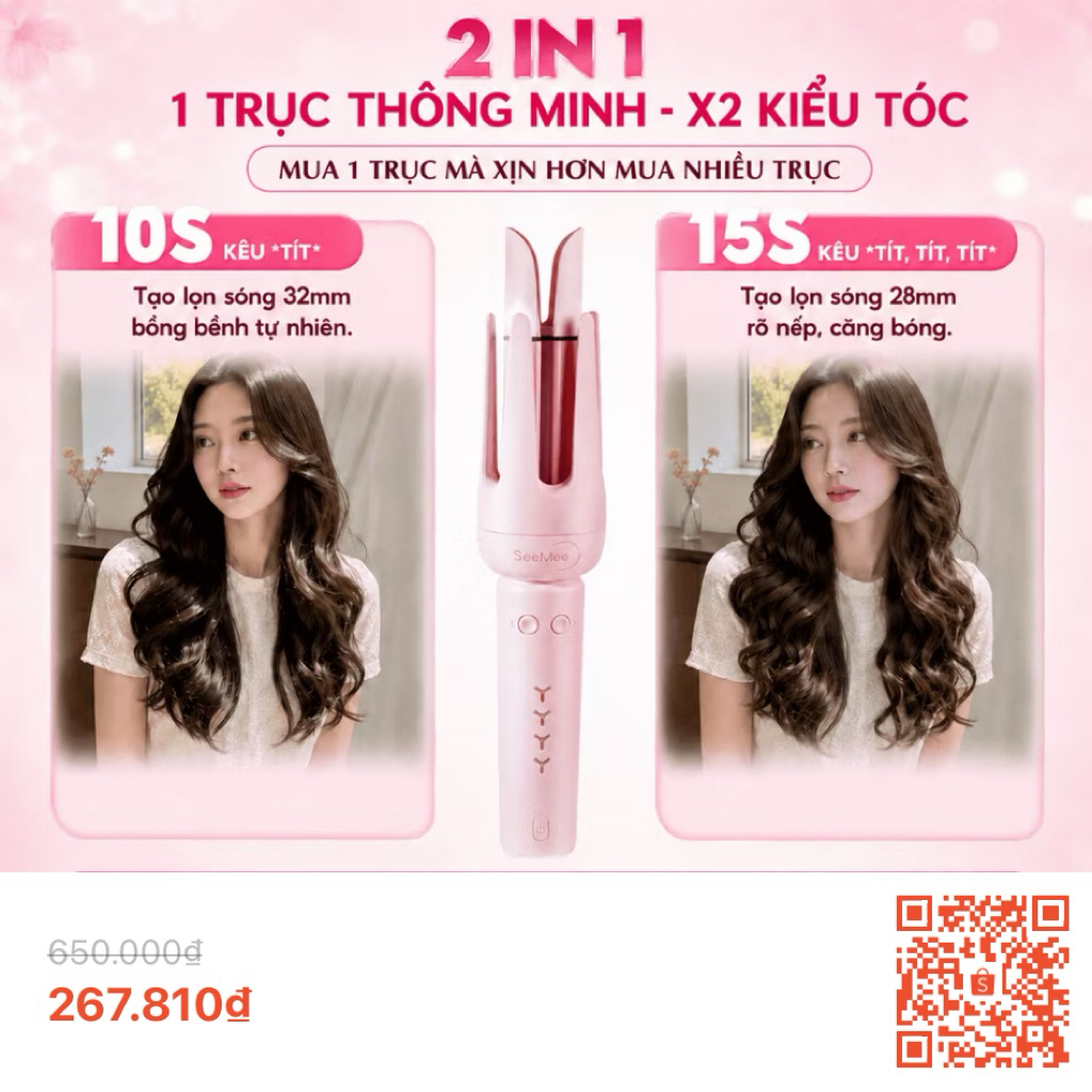 Pass máy uốn tóc seemee dream do mua thừa màu hồng